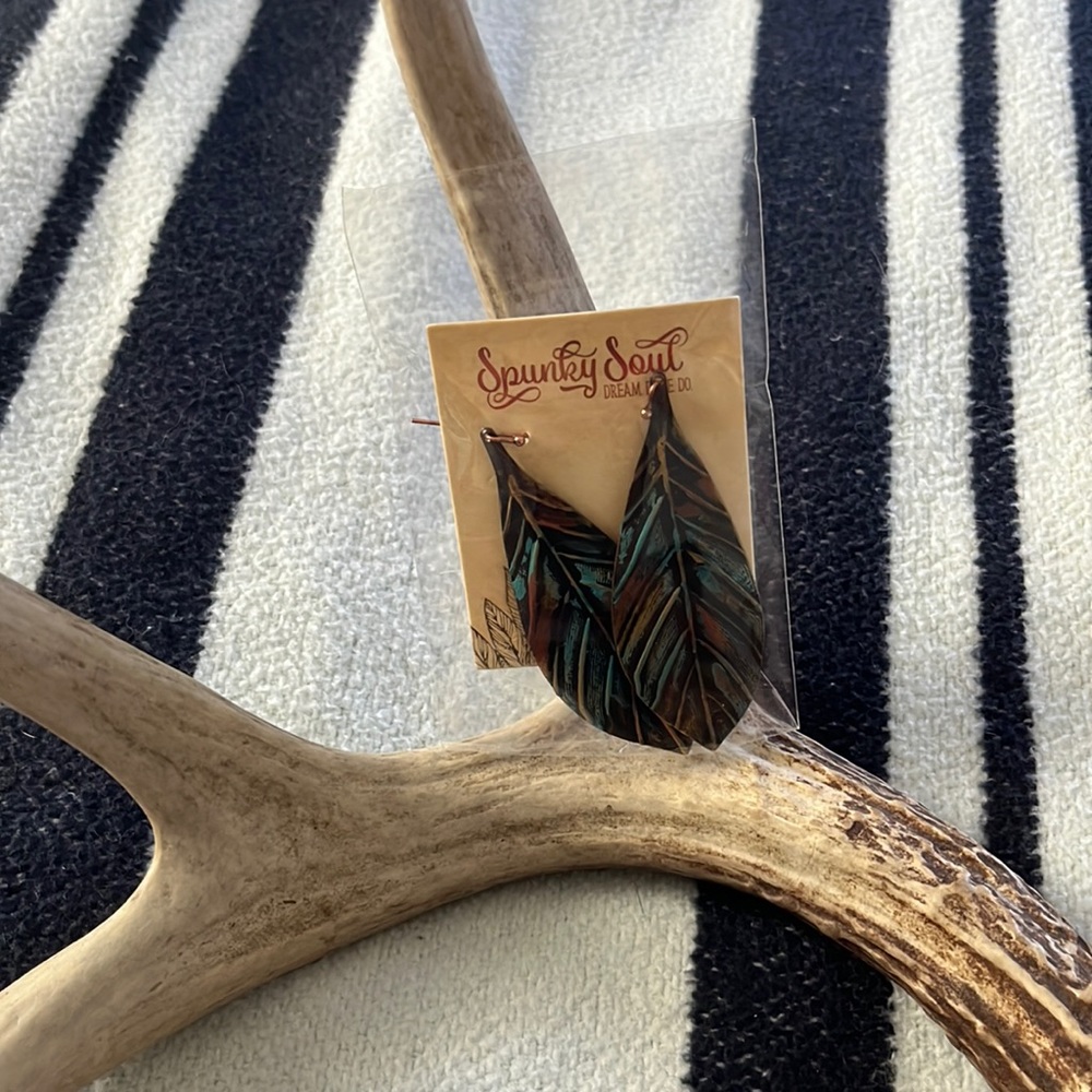 Cute oil dip, feather, earrings, metal